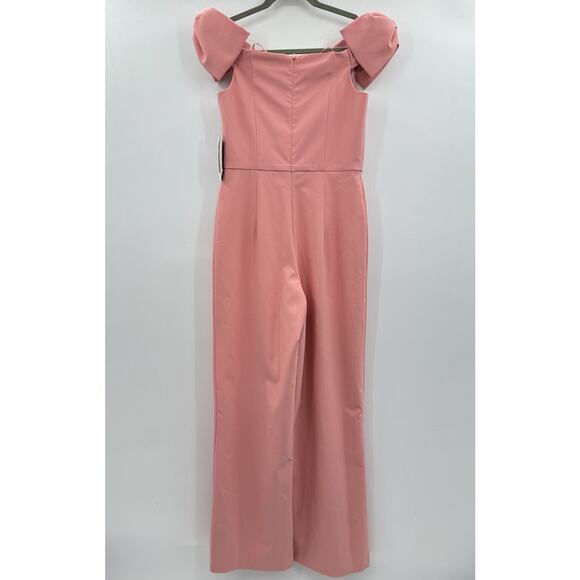 Aidan Maddox Off the Shoulder Bow Jumpsuit Size 4 Rose Pink Wide Leg New $245 - Picture 4 of 16